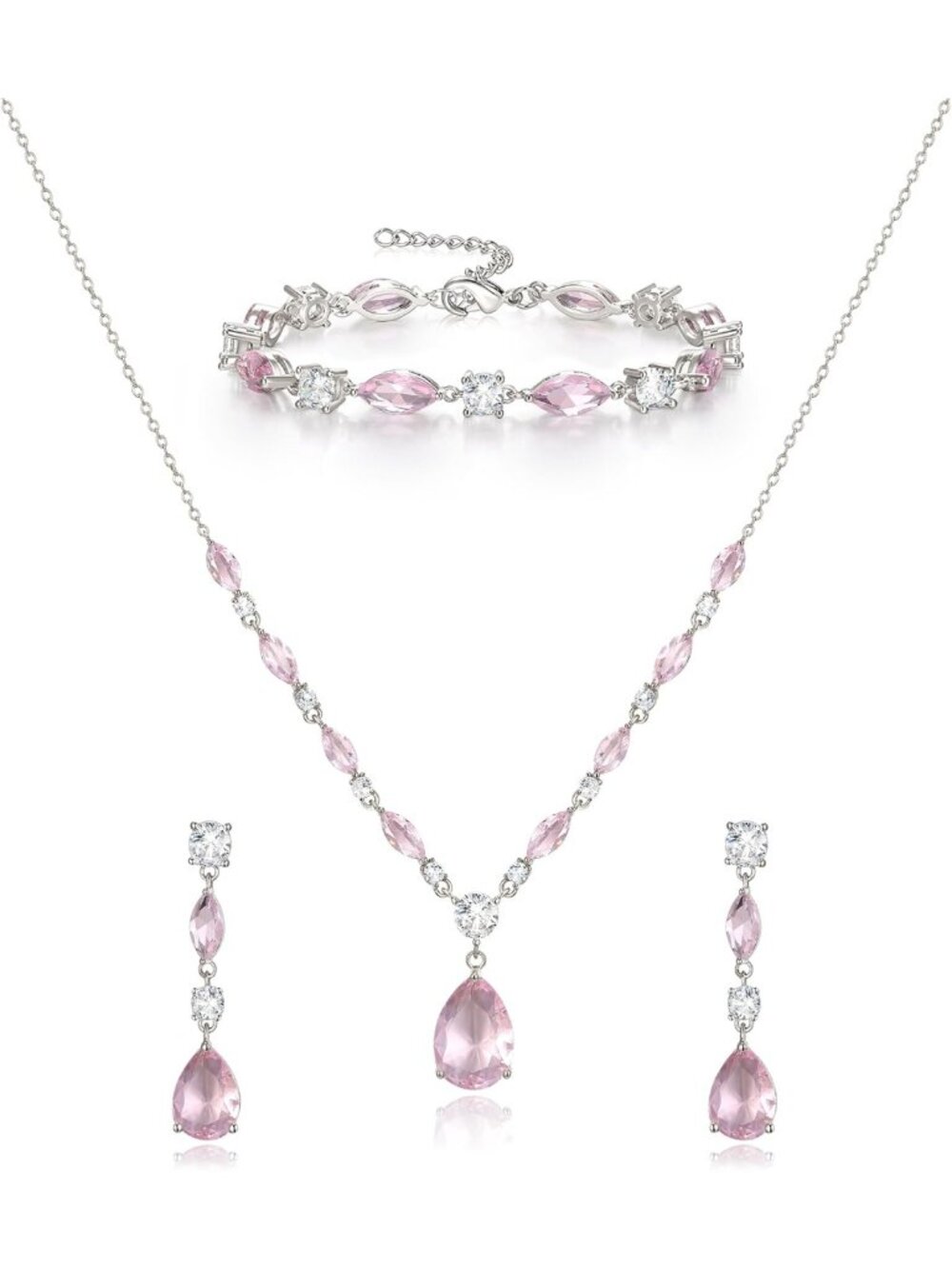 Elegant Teardrop Cubic Zirconia Wedding Jewelry Set for Bride & Bridesmaids